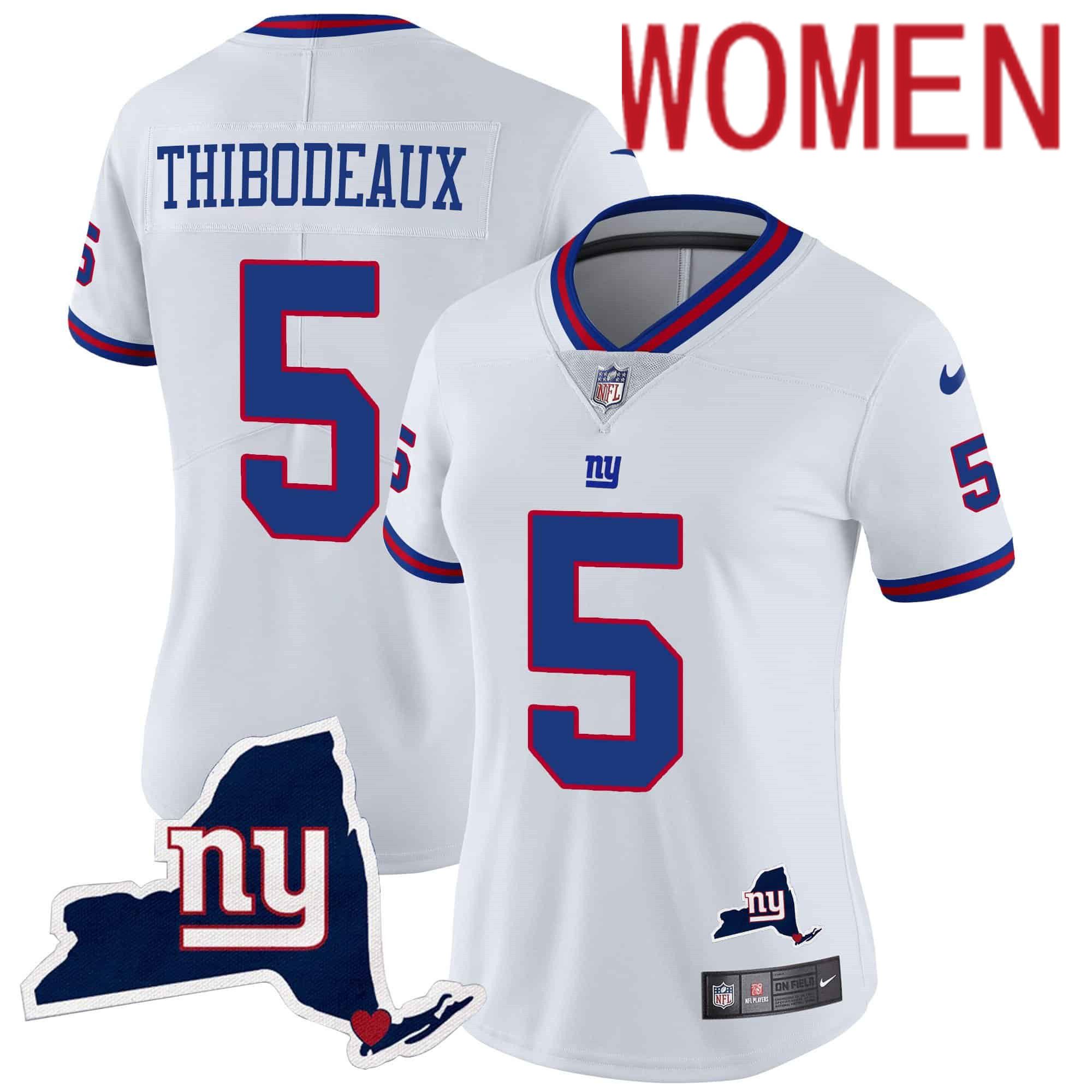 Women New York Giants #5 Thibodeaux White 2024 Nike Map Patch Limited NFL Jersey